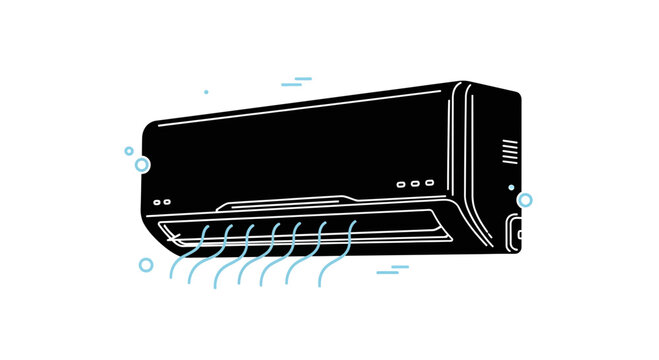 Modern Air Conditioner Unit Blowing Cool Air, Minimalist Vector Illustration