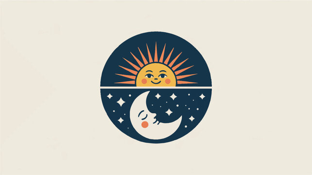 Sun and moon smiling faces in a circle day and night