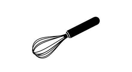Black Whisk Icon - Kitchen Utensil for Cooking and Baking, Vector Illustration