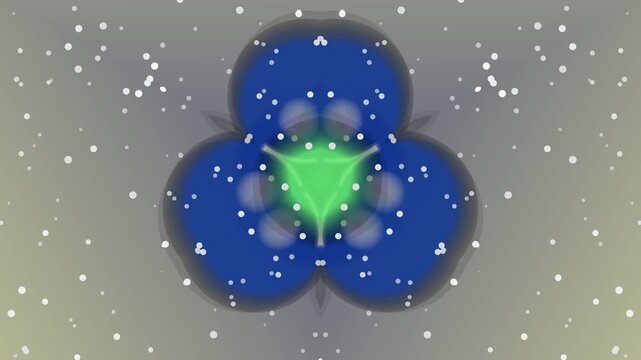 Blue Floral Glow with Green Geometric Center and Floating White Dots