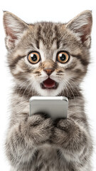 Smartphone shocked meme cat with copy space on white background cat-meme_1273sp