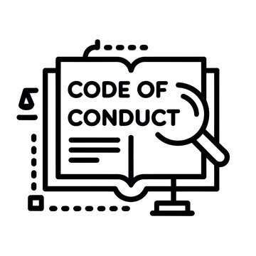 A code of conduct document on a computer screen with a magnifying glass