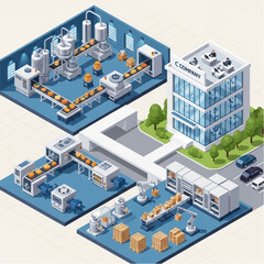 Obraz premium Industrial facility with office building and production stages.