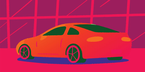 Naklejka premium Vibrant Digital Illustration of a Retro Car with Bold Colors and Graphic Style