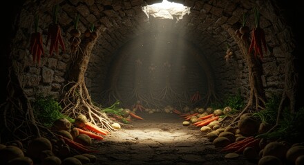 Enchanting Root Cellar A Fantasy Harvest of Carrots and Potatoes