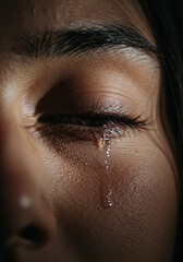 Close-up of a Tear with a Cross, Symbolizing Faith and Grief