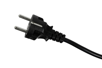 black electric plug and cable closeup isolated on white or transparent png