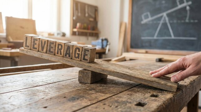 Leverage Concept with Wooden Blocks on Workbench