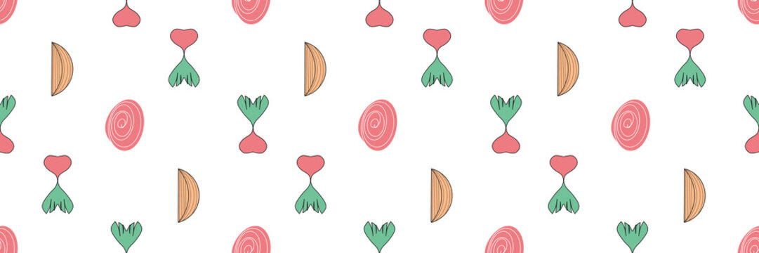 Red onion with green leaf and circle pink onion and garlic doodle seamless pattern. Perfect for culinary packaging, spice labels, organic food branding, kitchen decor, wrapping paper.