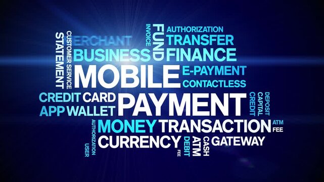 Mobile Payment animated word cloud-text design animation tag kinetic typography seamless loop.