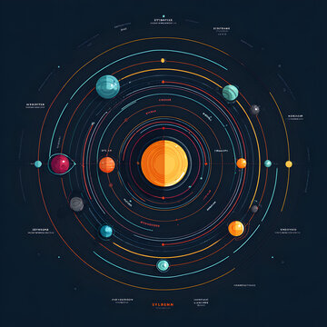 . Educational Vector Illustration of the Solar System, Bright Planetary Orbits, Sun at Center, Clear Labels for Learning