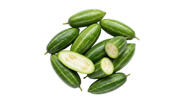 Fresh pointed gourds or parwal vegetable with slices healthy food transparent background