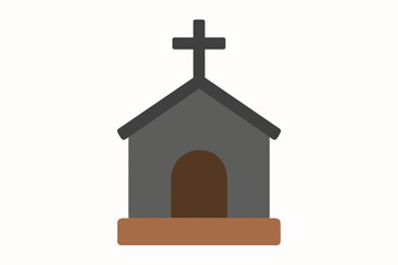 Flat vector simple church building with a large cross on top