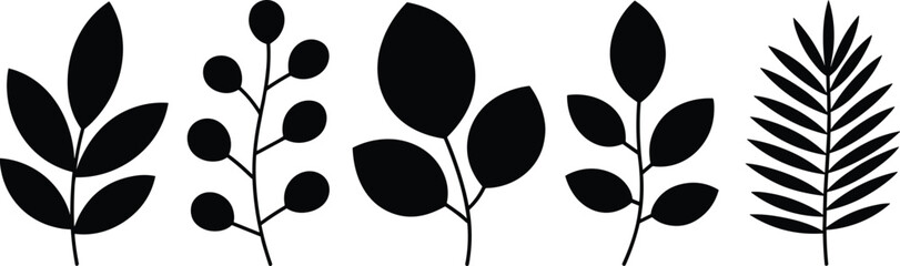 Leaf plant silhouettes vector icons, botanical branch foliage nature design artwork set, decorative outdoor illustration collection for floral patterns © Creative Art