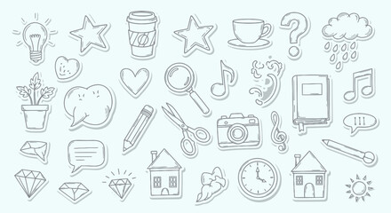 Collection of Simple Line Icons Representing Daily Life.