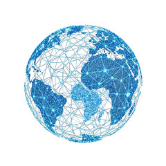 A blue and white globe on a white background isolated on transparent background