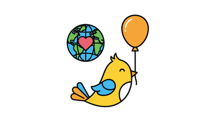 Bird with Balloon and Earth Heart