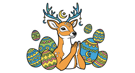 Cute Reindeer with Easter Eggs for Easter Celebration