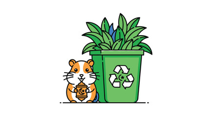 Hamster with Recyclable Waste Bin and Plant