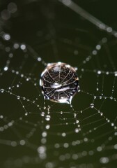Dewdrop on Spiderweb Reflecting Nature's Beauty