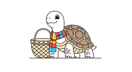 Young turtle with basket and scarf