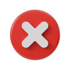 Obraz premium 3D white X on a red round button circle isolated on a transparent background