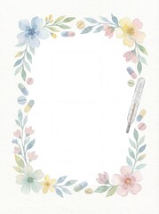 Obraz premium Watercolor floral frame with medical elements