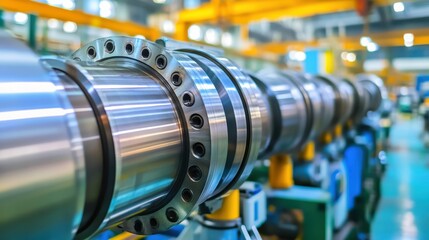 Obraz premium Massive crankshaft resting on support structures during inspection