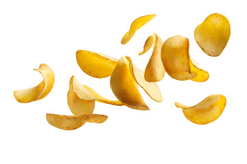 Flying Potato Chips on White Background