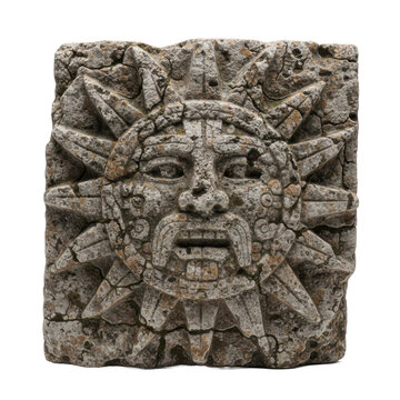 Stone carving Aztec Sun God sculpture