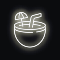 Neon sign of a refreshing cocktail served in a coconut shell, perfect for conveying a tropical and festive atmosphere
