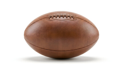 Brown leather football ball isolated against clean white background