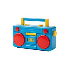 Fototapeta premium Retro blue and yellow toy boombox with red speakers