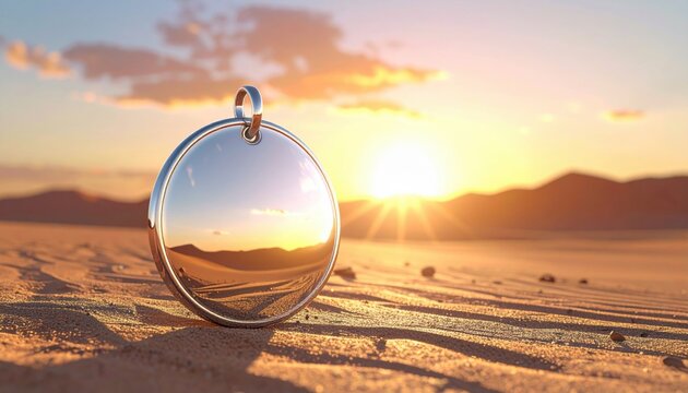 FlyPro Firefly Silver Emergency Signaling Mirror with Lanyard Hole in Desert Landscape at Sunset