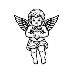Naklejka premium Cupid with flaming heart