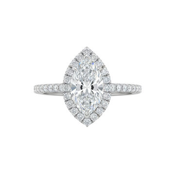 Marquise cut diamond engagement ring with halo setting