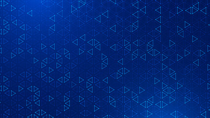 Fototapeta premium Futuristic Blue Triangle Grid Pattern with Dynamic Geometric Elements. High Tech Digital Background for Artificial Intelligence. Cyber Network and Technology Themes. Vector Illustration