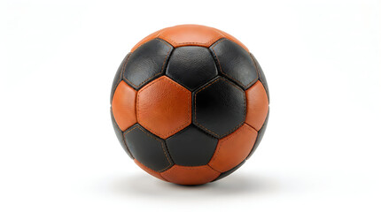 Classic black and orange leather soccer ball with pentagon hexagon pattern