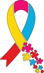 Autism Awareness Puzzle Ribbon Colorful Neurodiversity Support Symbol Vector Illustration