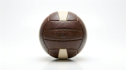 Classic brown leather soccer ball with white stitching details