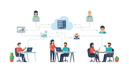 Global business network leveraging cloud computing for seamless remote team collaboration, data management, and efficient digital workflow.