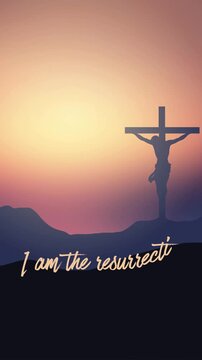 Easter 2027: He Is Risen Animated Religious Greeting Card. Christian Cross at Sunrise with Biblical Quotes and Spiritual Message