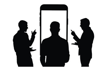 Men Discussing Strategy in Front of Large Smartphone Screen