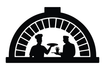 Chef and Customer in Pizza Oven: Serving Freshly Baked Pizza