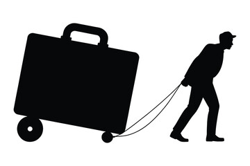 Man Silhouette Pulling Large Rolling Suitcase Journey