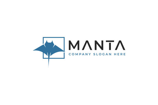 Silhouette of Tropical Black Manta Ray Fish Underwater Sea Life logo design