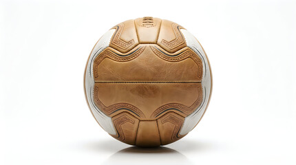 Close up view of classic brown and white soccer ball design