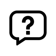 A black and white icon of a question mark in a speech bubble