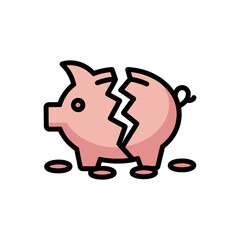Obraz premium A broken pink piggy bank with coins on the ground