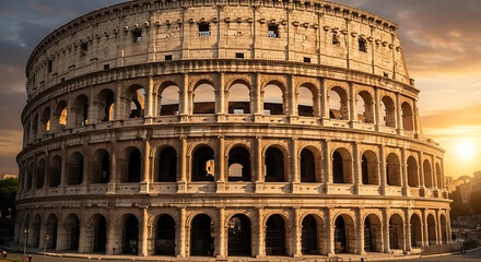 Fototapeta premium Colosseum at Sunset Rome Italy Ancient Amphitheater Landmark